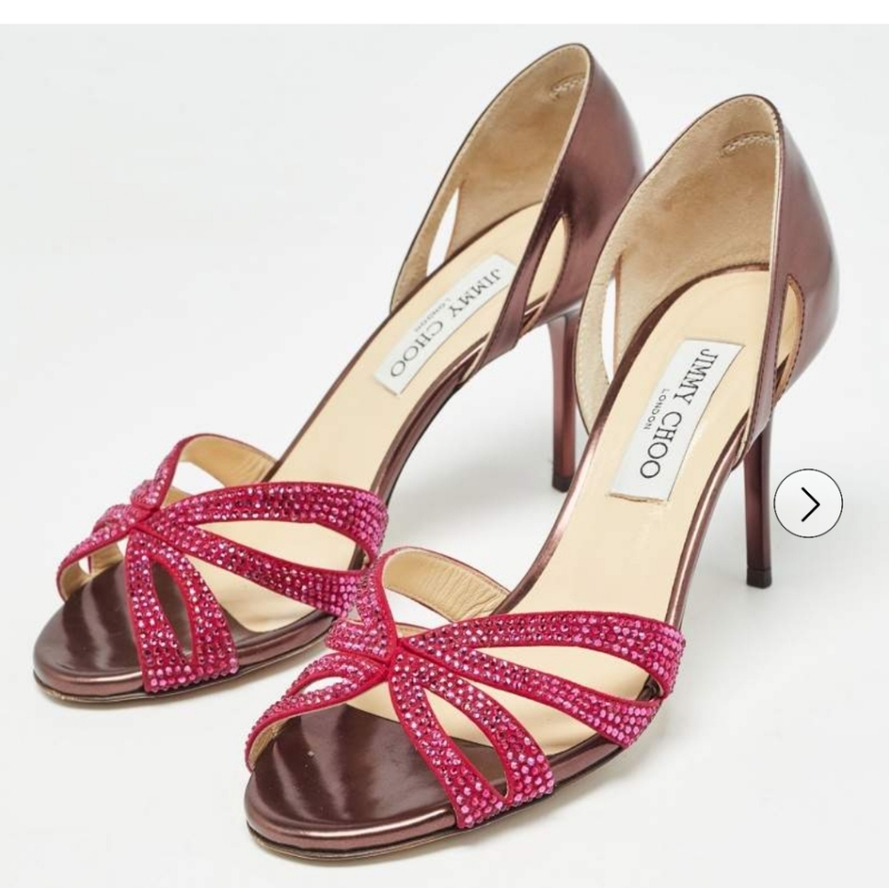JIMMY CHOO Bauble d'Orsay Crystal-Embellished Metallic Sandals
